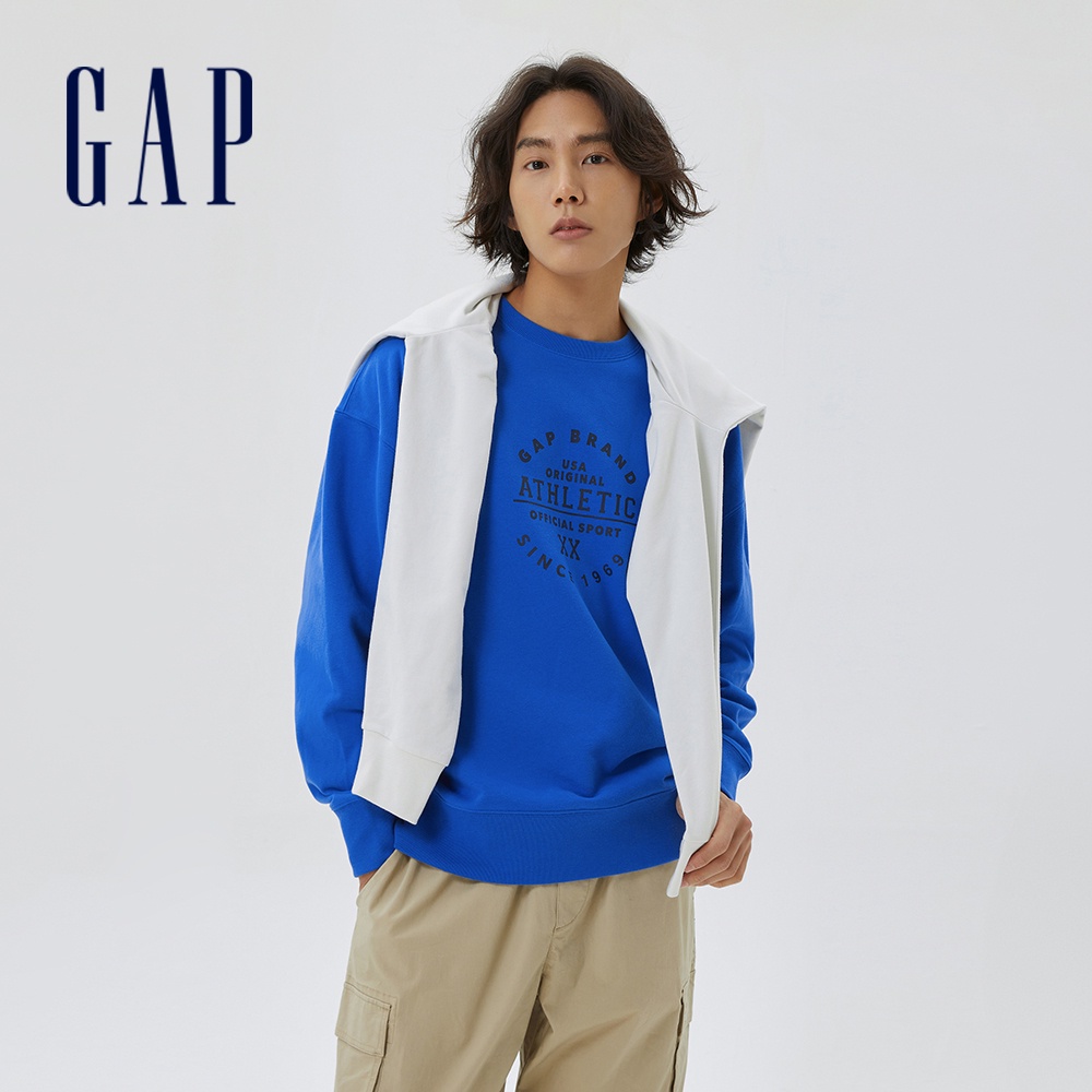 Gap 男裝 Logo運動大學T 碳素軟磨法式圈織系列-湖藍色(603175)