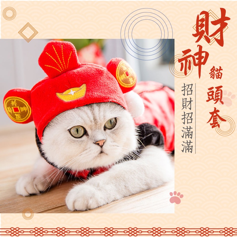 過年必備🧨貓咪新年財神爺頭套/貓咪過年裝飾/寵物新年服裝/貓咪新年衣/貓衣服/寵物拜年拿紅包