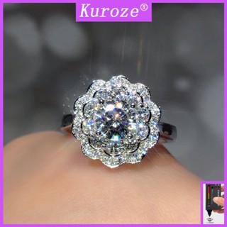 Kuroze 時尚梅花1克拉莫桑石開口戒指個性優雅女戒