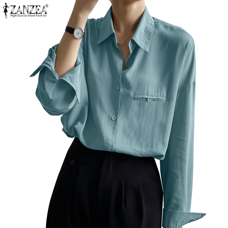 Zanzea 女式韓版時尚長袖鈕扣翻領襯衫