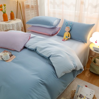日式輕奢水洗棉四件套簡約良品格子北歐風素 色雙面拼色床包四件組 單人雙人 加大 床包組 雙人床包 床單 枕頭套 水洗棉可