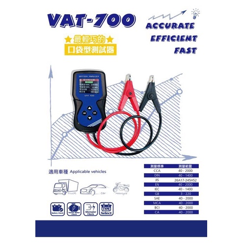 【電池檢測機】麻新電子 專業級 VAT-700 汽車電池 12V電瓶 測試器 檢測器 CCA 分析儀 消防設備 電機