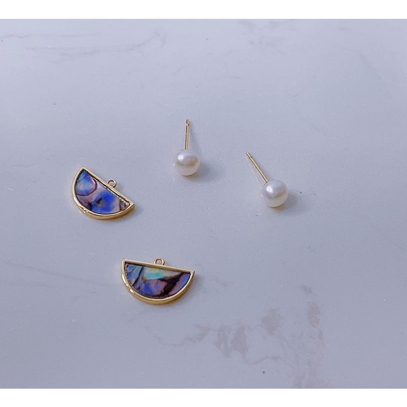 爆款！天然淡水珍珠鑲嵌天然澳洲鮑魚貝耳釘，一款兩帶