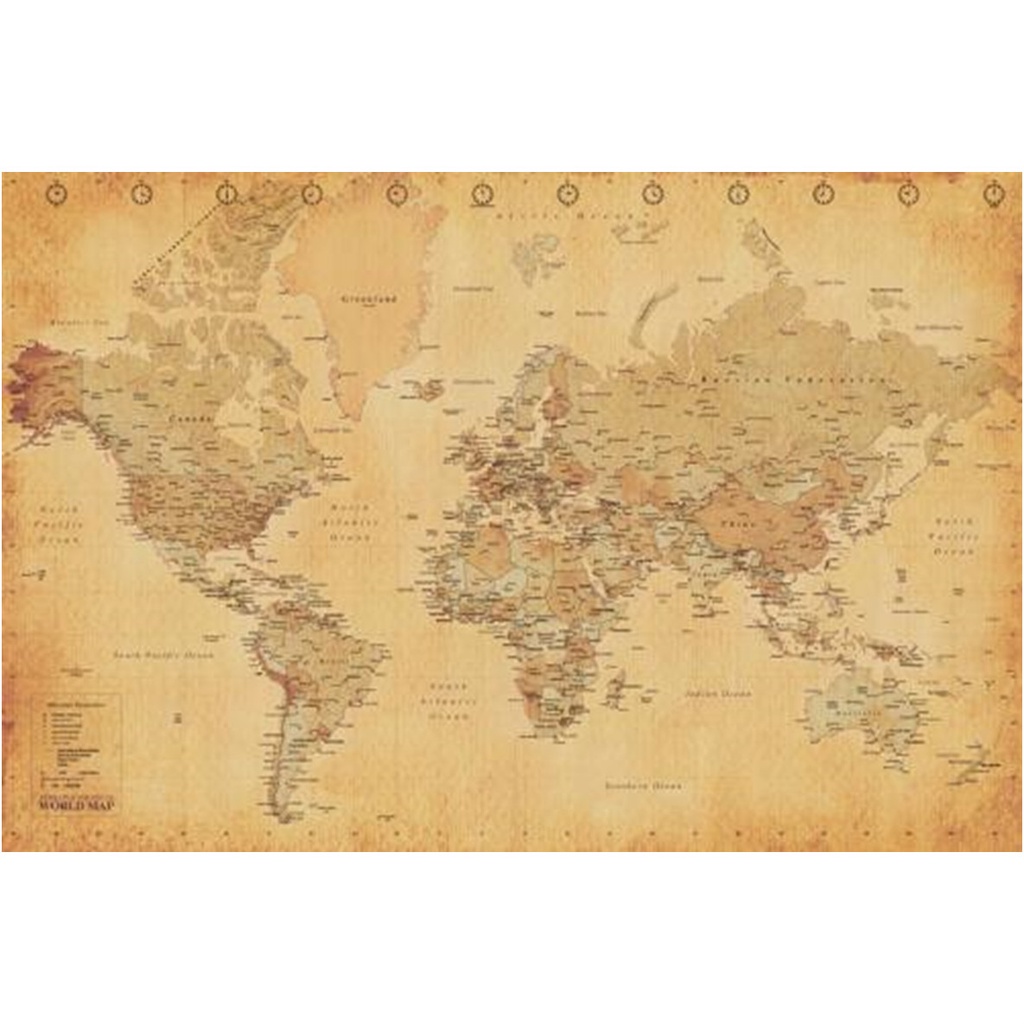 世界地圖 復古藏寶圖風格海報
