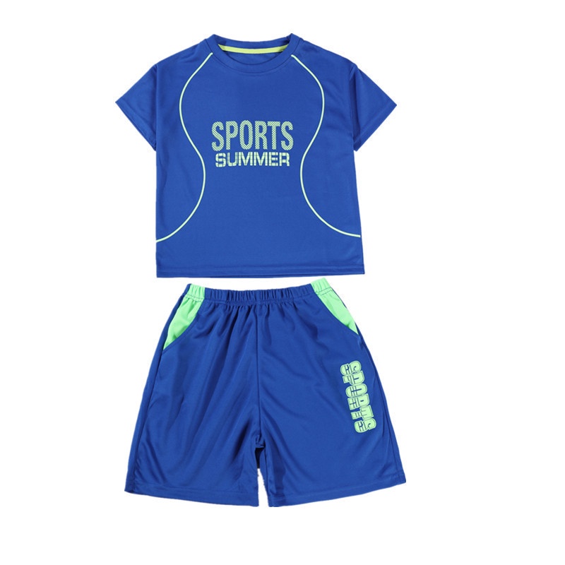 上衣+褲子 夏季兒童休閒短袖T恤套裝中小男童寬鬆網眼透氣運動籃球服兩件套