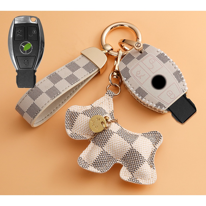 商務頂層皮革汽車鑰匙套保護鑰匙扣適合奔馳 W203 W210 W211 W212 W124 W202 W204 Clas