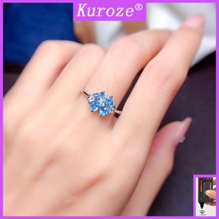 Kuroze 新款輕奢四葉草瑞士藍託帕石彩寶開口戒指女藍寶石禮物