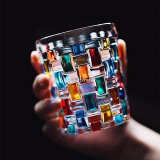 【大吉】原創義大利手工彩繪玻璃杯 ins少女彩色水晶杯 網紅編織杯子 高顏值威士忌酒杯 創意造型馬克杯 咖啡杯