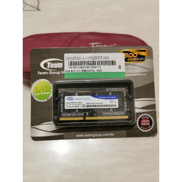 含運Team十銓_4GB DDR3L_1600筆電用記憶體_TED3L4G1600C11-SBK