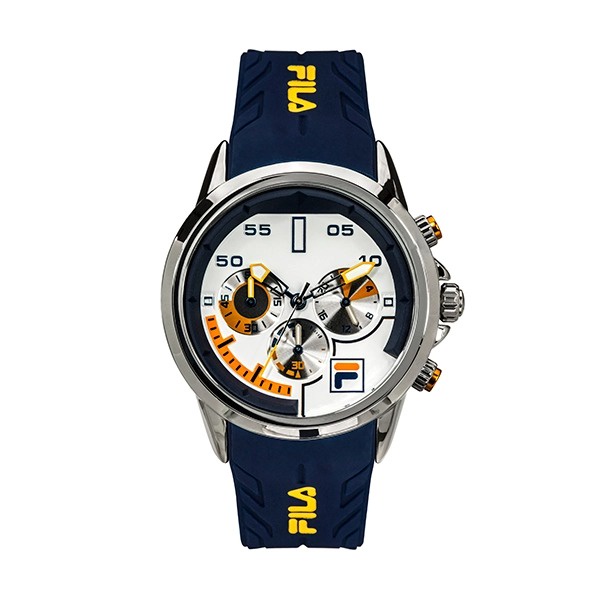 【FILA 斐樂】賽車風格三眼設計腕錶-藍 38-168-102