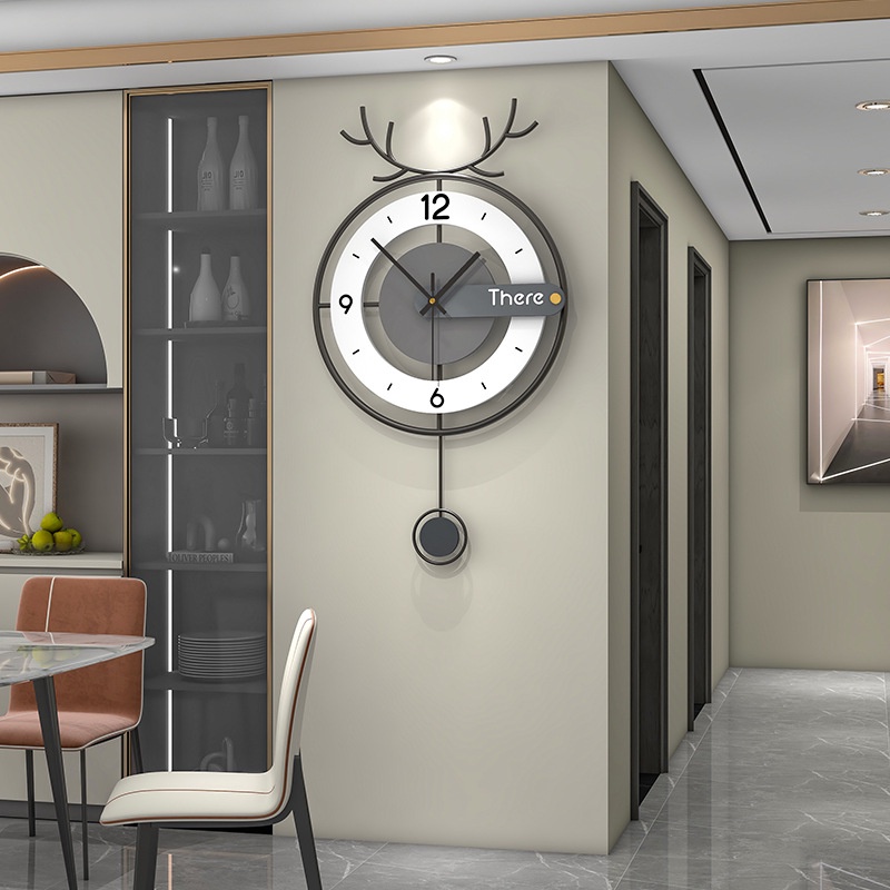 JJT久久達網紅輕奢掛鐘客廳時尚現代簡約家用裝飾時鐘掛墻創意鹿頭鐘錶新款