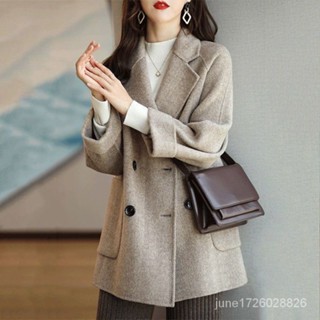 紫伊萊毛呢大衣女新版時尚韓版寬鬆顯瘦百搭洋氣毛呢外套小香風毛呢大衣 毛呢西裝外套 風衣外套 寬鬆 0WFJ