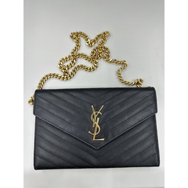 YSL WOC黑金鏈條包 荔枝皮 信封包 大款22cm 二手