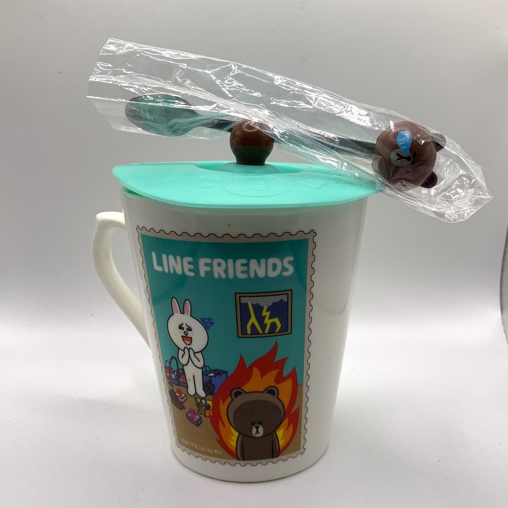 Line Friends 可收納攪拌棒馬克杯蓋組-生氣BROWN