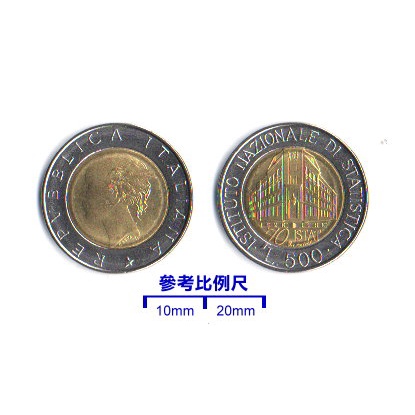 【超值硬幣】義大利1996年 500LIRA 里拉 國家統計局雙色紀念幣一枚，少見~