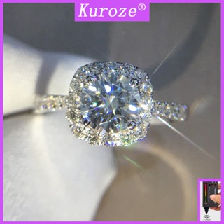 Kuroze 時尚鍍pt950方包莫桑石戒指奢華開口女戒鑽戒