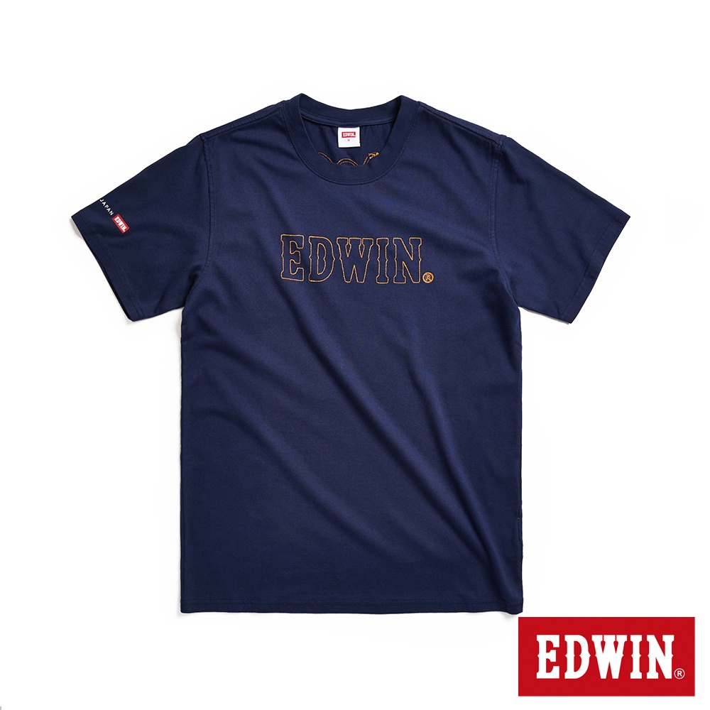 EDWIN 紅標 繡線LOGO短袖T恤(丈青色)-男款
