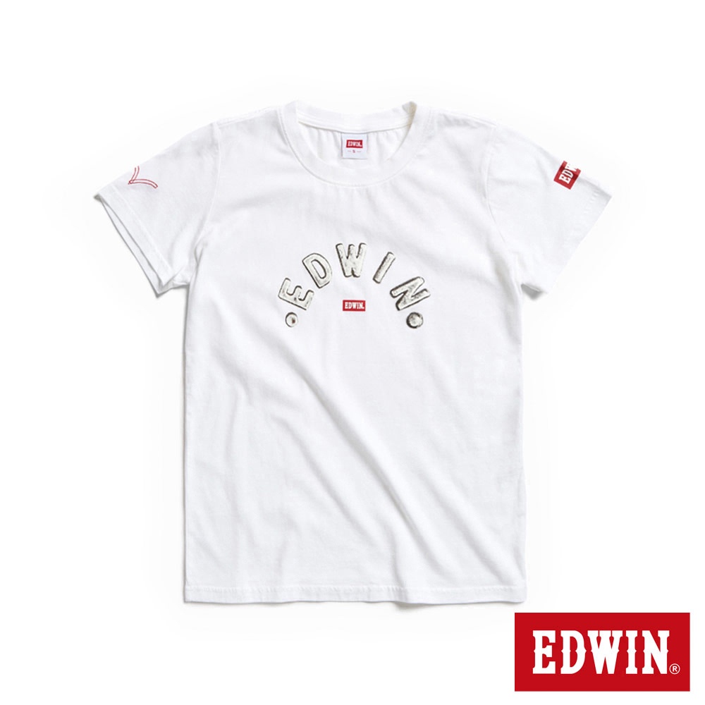 EDWIN 紅標金屬字LOGO短袖T恤(米白色)-女款