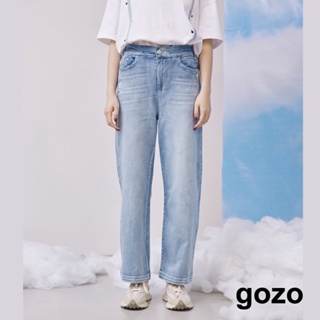 【gozo】刷破撞色口袋直筒牛仔褲(淺藍/深藍_S/M/L) | 牛仔 修身 百搭