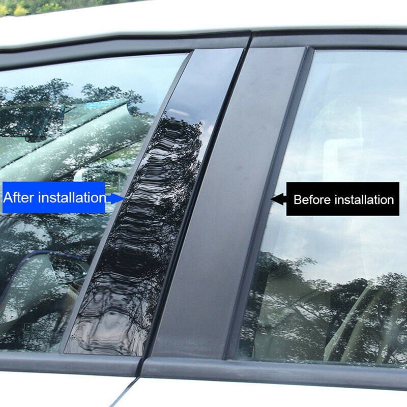BMW Possbay 6 件車門窗支柱貼紙裝飾適用於寶馬 5 系 G30 G31 2017-2023-亮黑色、碳纖維外