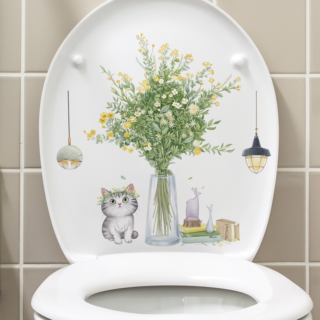 五象設計 可愛貓咪清新裝飾馬桶貼畫浴室衛生間馬桶蓋裝飾貼紙防水可移除貼