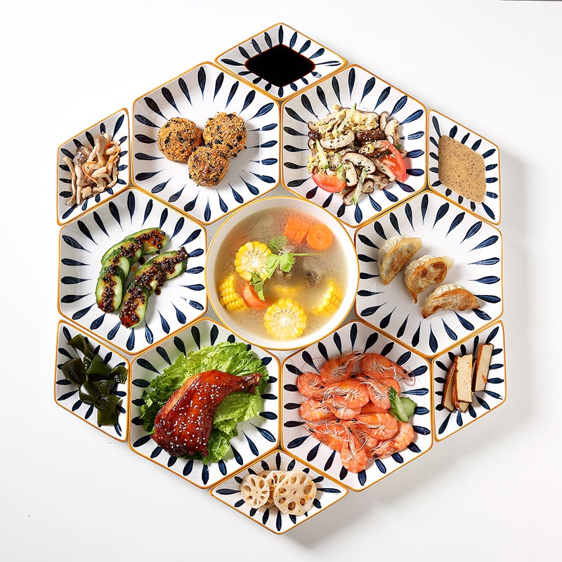 過年拼盤 拼盤餐具 拼盤組合餐具 景德鎮日式碗盤子套裝 家用網紅輕奢餐具過年菜碟陶瓷創意拼盤組合