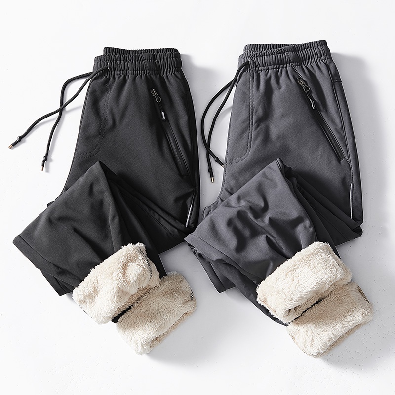 男士刷毛褲冬季休閒寬鬆羔羊絨衝鋒褲大尺碼加厚防風防寒保暖長褲子