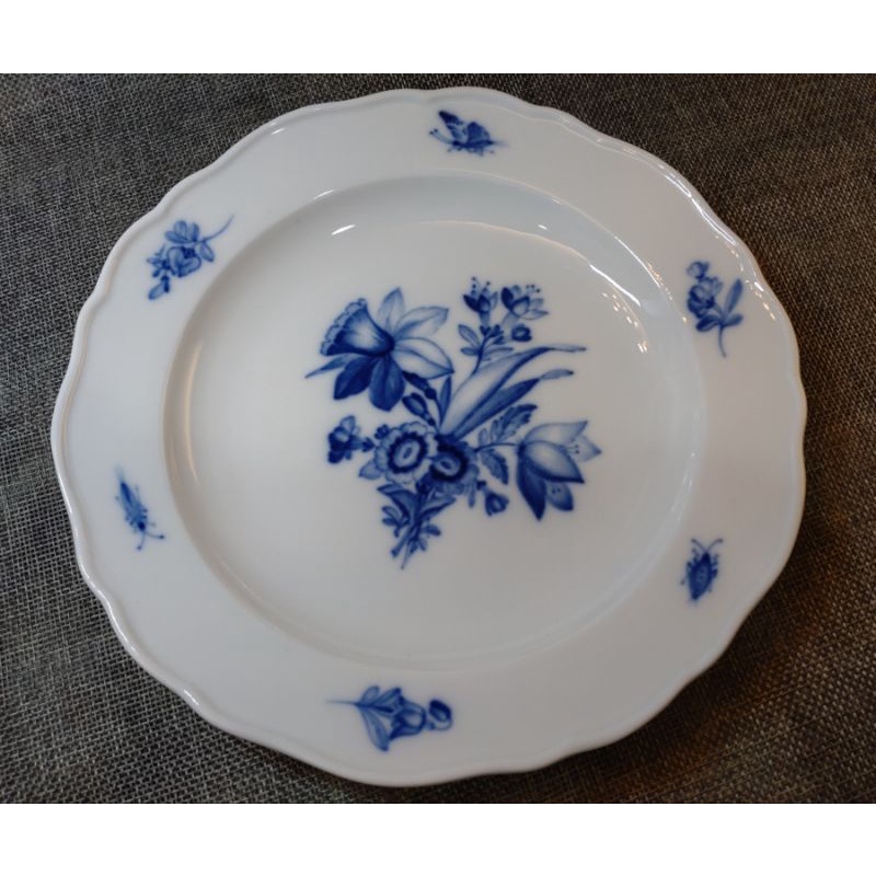 約1920s 德國麥森 Meissen 瓷器/手繪 藍花 昆蟲蝴蝶/瓷盤