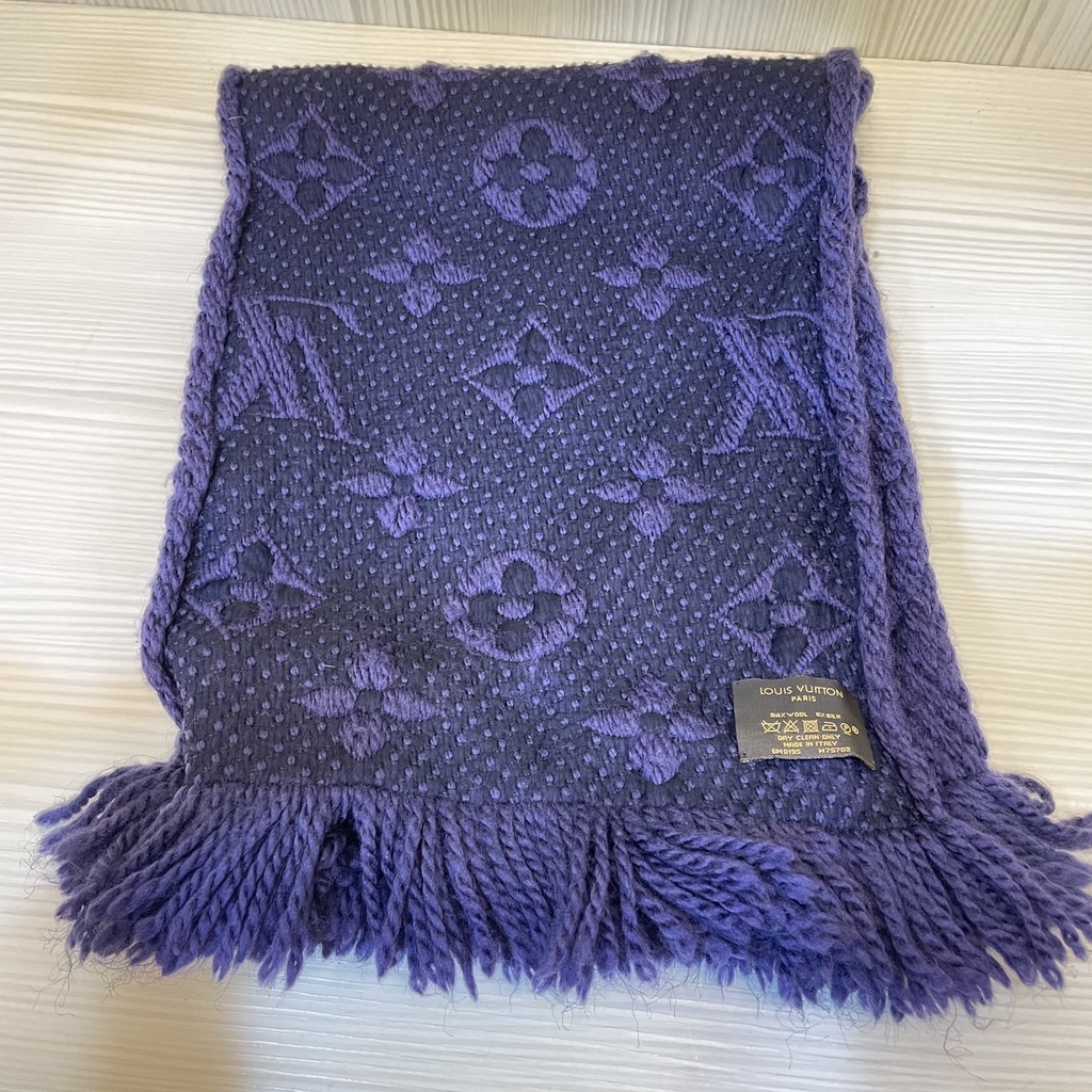 LOUIS VUITTON LV 大logo 羊毛 藍紫色圍巾