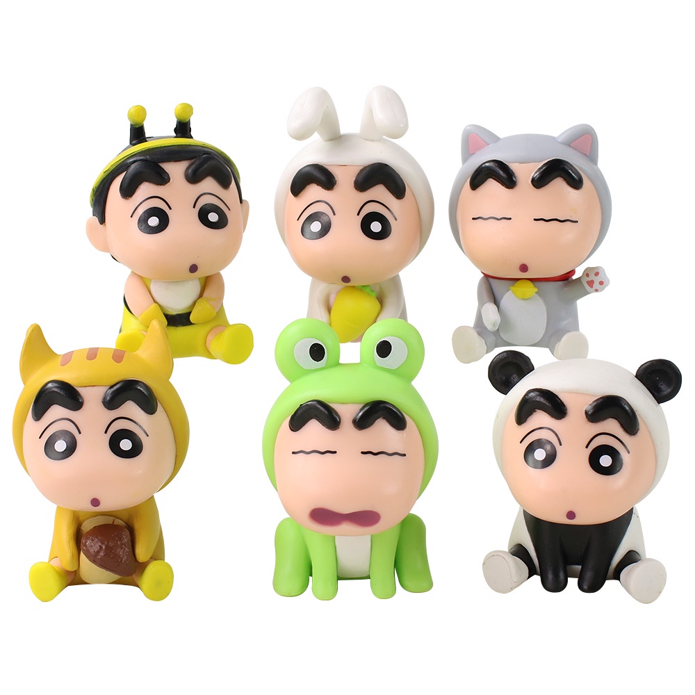 6款整套 日本動漫 蠟筆小新 野原新之助 角色扮演 動物系列 小蜜蜂貓熊青蛙貓咪兔子Q版公仔人偶模型玩具手辦擺件玩偶娃娃