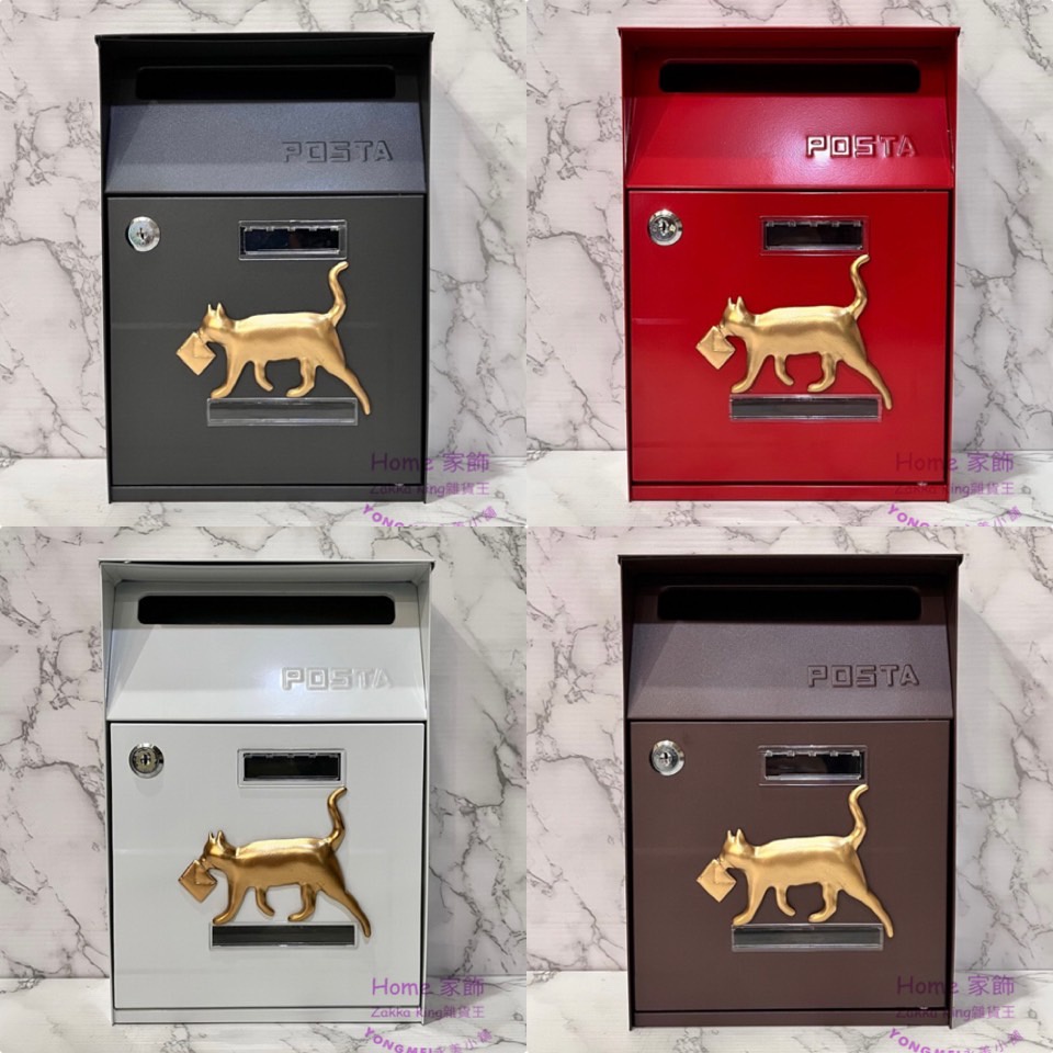 [HOME] 小貓信箱 超取限2件 多款 創意信箱 POST金色小貓信箱 貓咪信件箱 雙投信口 馬卡龍色 郵筒郵箱