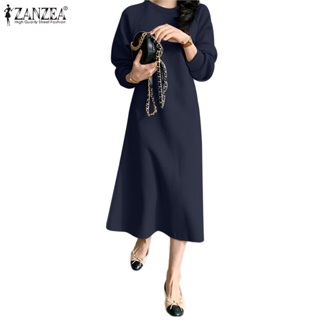 Zanzea 時尚女式長袖中長休閒寬鬆超大天鵝絨連帽衫連衣裙
