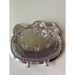日本購入Sanrio hello kitty透明kitty頭型掀蓋式化𥺁鏡 實品超美的絕版品