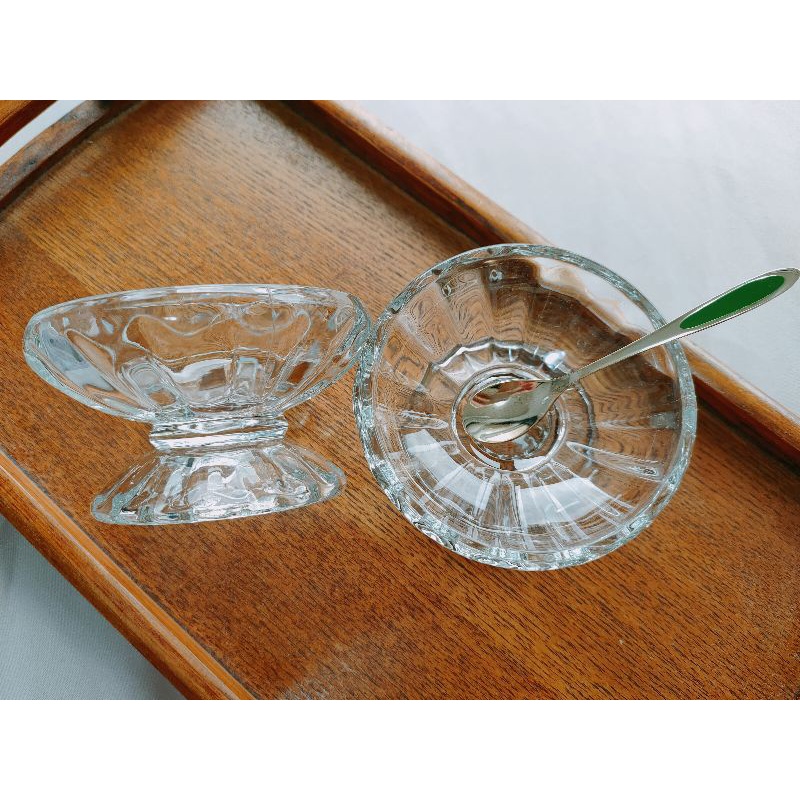 老木青 |早期🇺🇲美國Libbey線條高腳玻璃杯 冰淇淋杯 冰碗 復古老件 絕版收藏