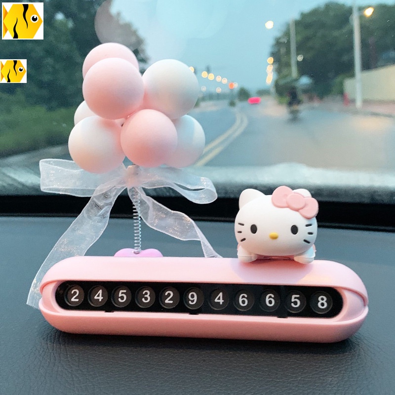 適用於 Hello Kitty 凱蒂貓kt 臨時停車號碼牌 車牌卡  創意停車電話牌汽車裝飾品 車品美觀修飾 汽車用品