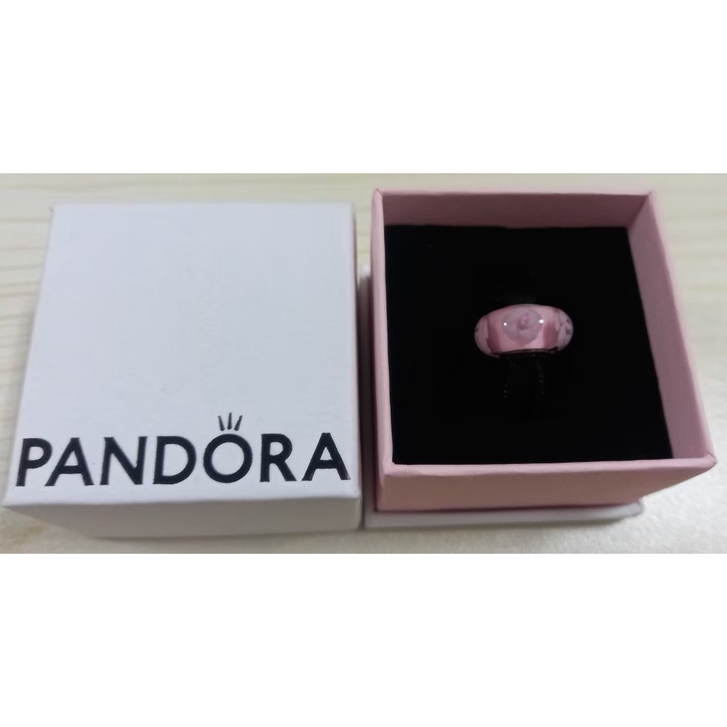 ☆二手商品 ☆ Pandora 潘朵拉 粉色玟瑰花琉璃珠 925純銀珠 銀飾珠