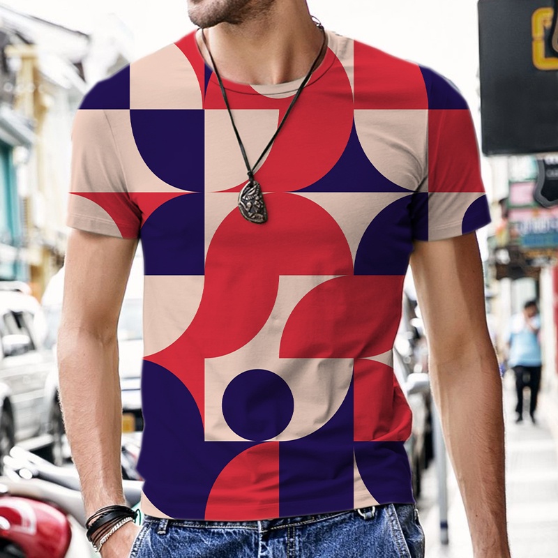 歐美流行男士抽象幾何系列3d數碼印花t恤街頭潮流3d打印長袖
