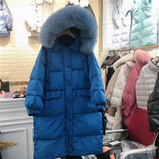 羽絨服女韓國東大門新版加厚白鴨絨中長版過膝大毛領外套羽絨外套jacket women 大尺碼 韓版加厚 保暖 A63D