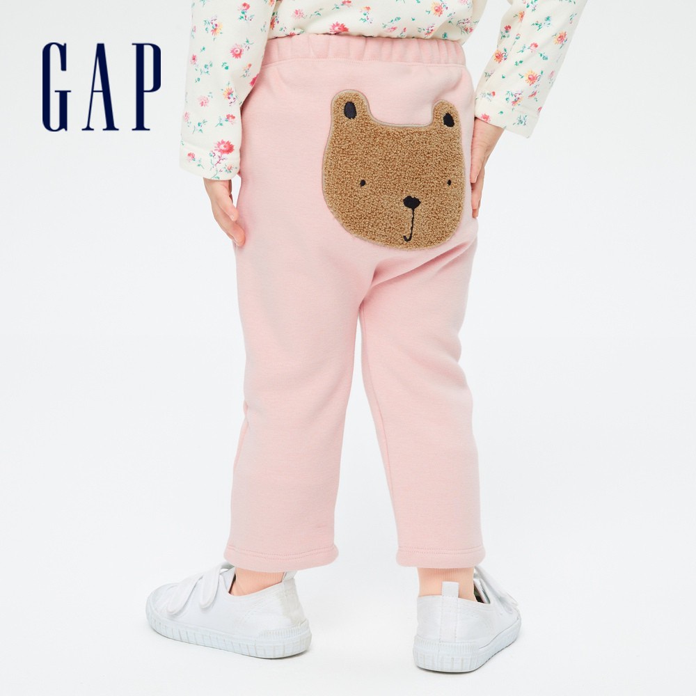 Gap 嬰兒裝 立體刺繡棉褲 跟屁熊系列-粉色(737271)