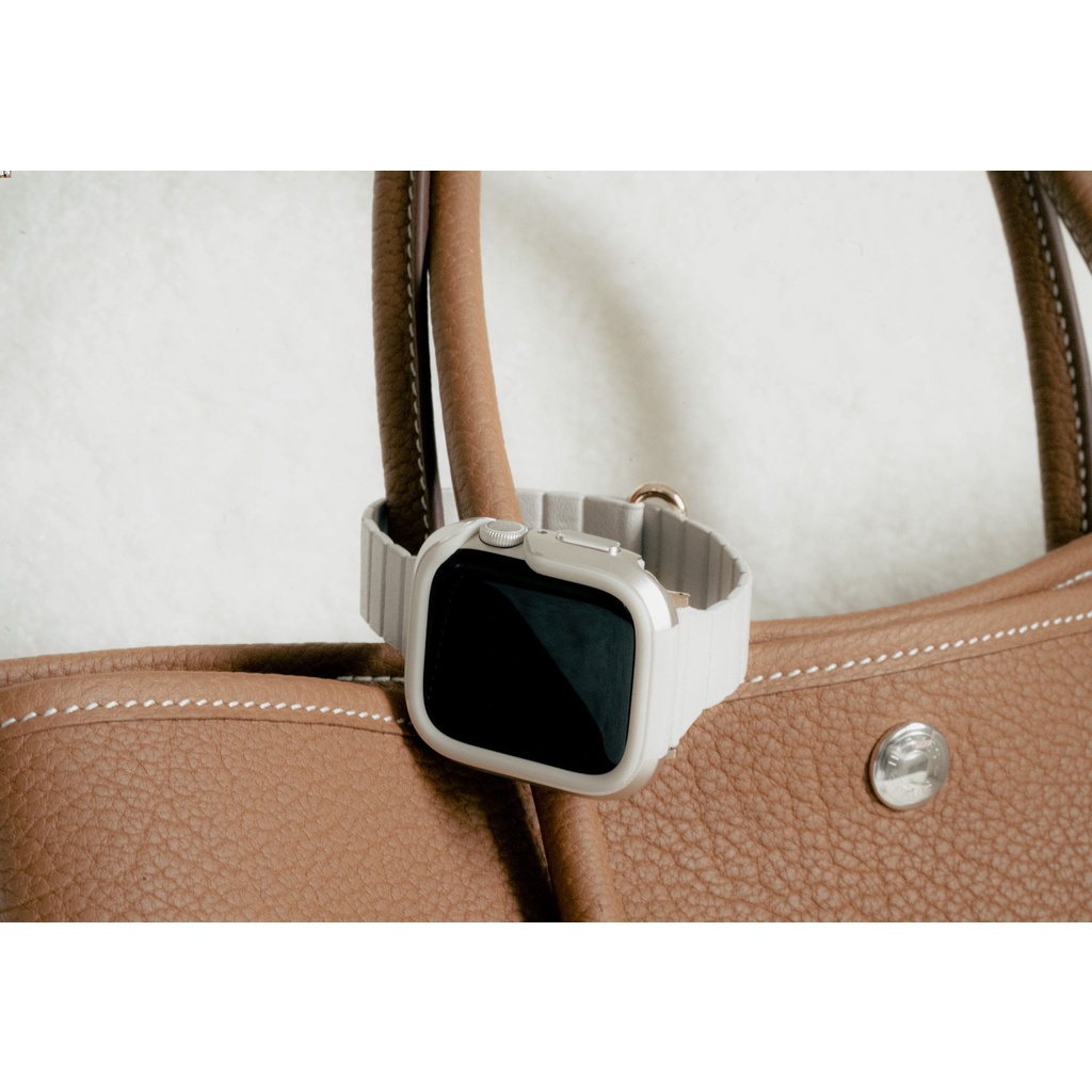 【送錶殼】實拍 氣質風 超強磁吸APPLE WATCH荔枝紋錶帶S11 44 40 42 46mm SE3 Ultra3