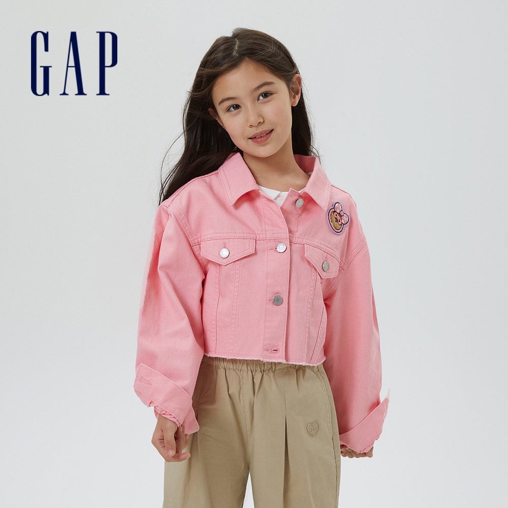 Gap 女童裝 布萊納小熊短版牛仔外套-粉紅色(615065)