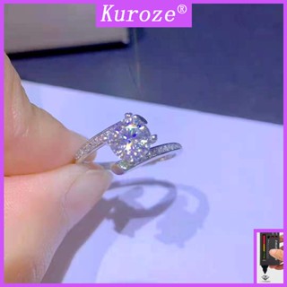 Kuroze 時尚爆款鑲嵌1克拉莫桑鑽石開口戒指女戒