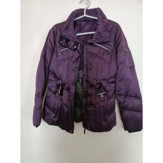 紫色羽絨防風腰帶保暖厚實夾克外套