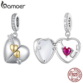 Bamoer 925 純銀心形可打開掛珠 Diy 手鍊時尚配飾