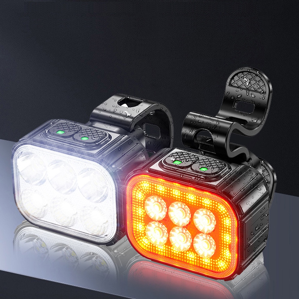 自行車前後 LED 燈組 USB 充電自行車頭燈尾燈燈 6/24 燈珠防水鋁合金自行車燈