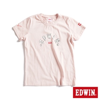 EDWIN 紅標金屬字LOGO短袖T恤(淡粉紅)-女款