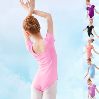 女童芭蕾舞緊身衣短袖開叉緊身衣兒童體操緊身衣舞蹈服緊身衣體操服 2020 新品