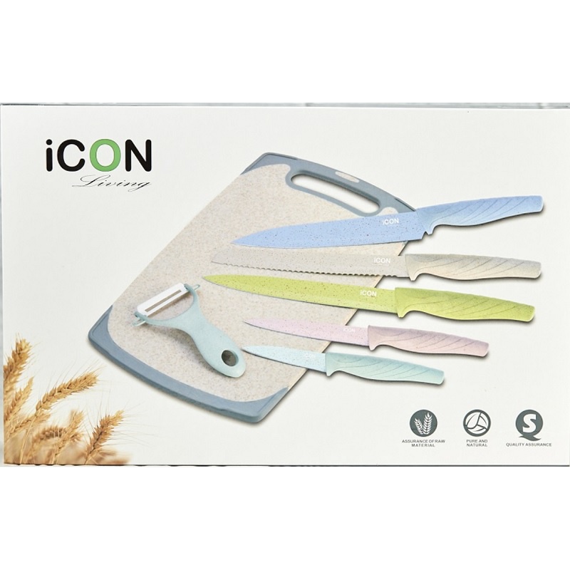 【iCON 】馬卡龍不沾刀具7件組(附砧板)