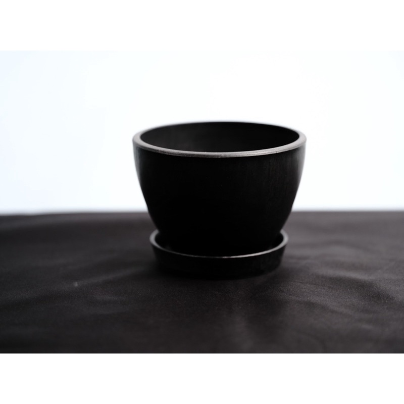 日本 🇯🇵 環保♻️ 黑膠盆 小米缸+水盤 厚膠盆 多肉植物 小盆栽 圓缽