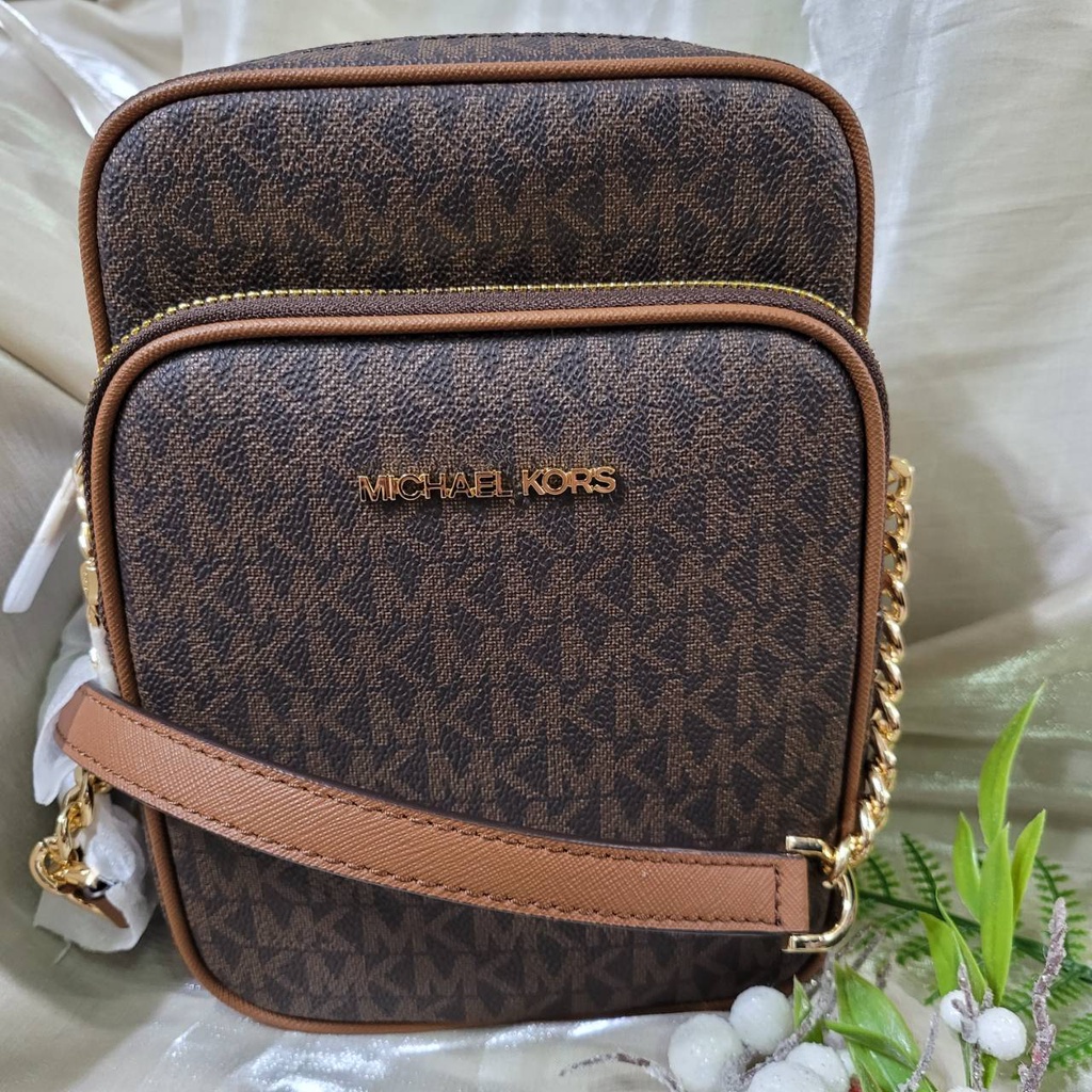 MICHAEL KORS MK 斜背包 雙層方形鍊條斜背包 滿版咖色 現貨 限時折扣